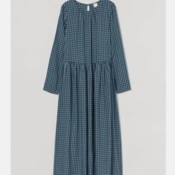 H&M Blue Gingham Long Sleeve Maxi Dress - Picture 2 of 5